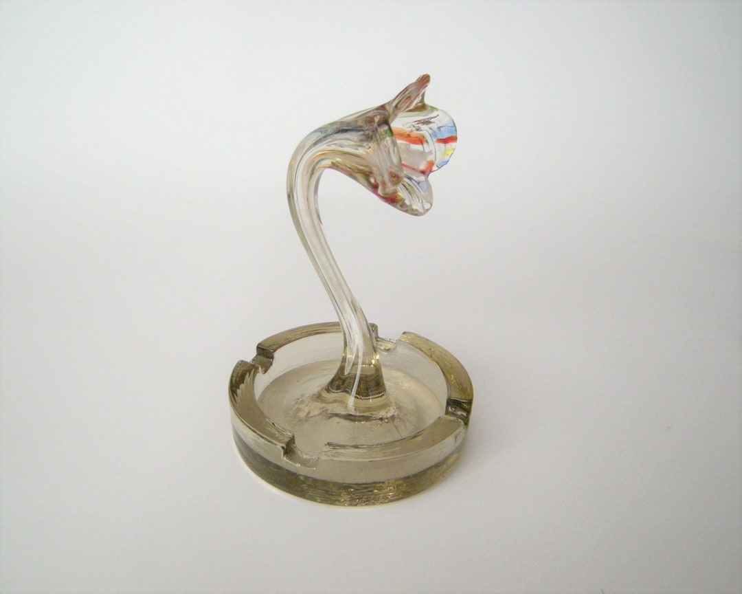 Vintage Glass Ashtray, Stained Glass Ashtray, Ashtray With Flower