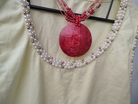 Vintage medallion, Pendant necklace, Old wooden a… - image 7
