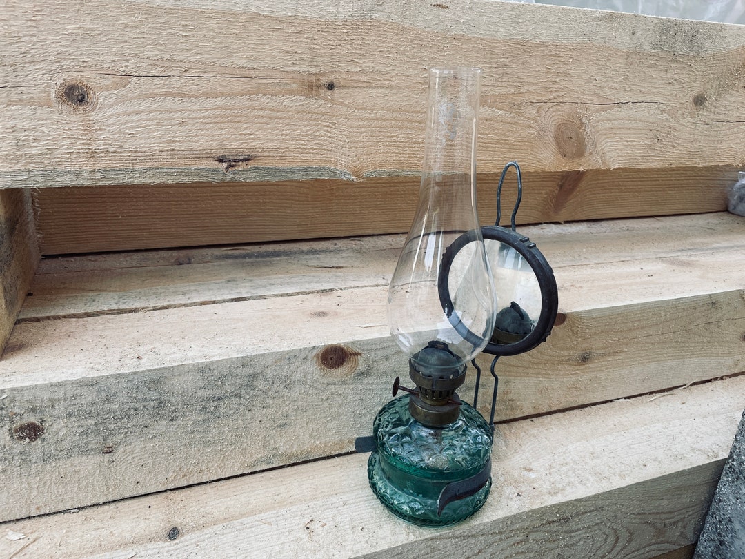 Antique Gas Lamp Vintage Gas Lamp Blue Glass Oil Lantern Etsy