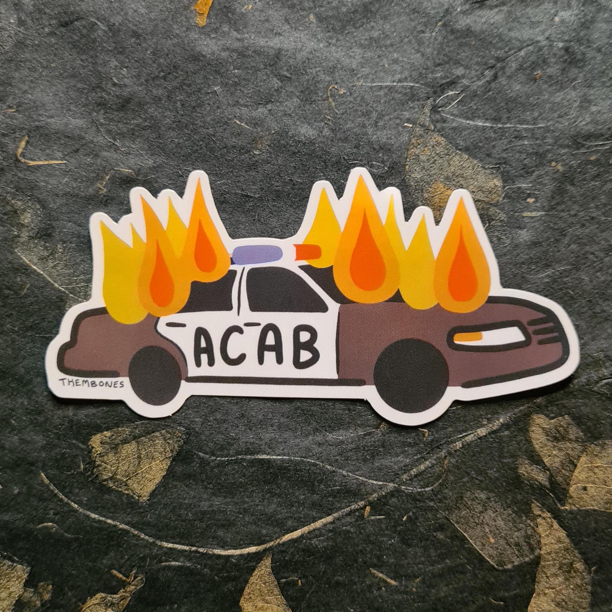 ACAB Burning Cop Car Holographic Matte Sticker - Etsy