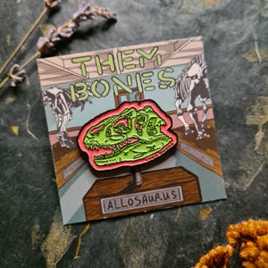 Allosaurus Skull Soft Enamel Pin - 1.5" Double Rubber Pinback