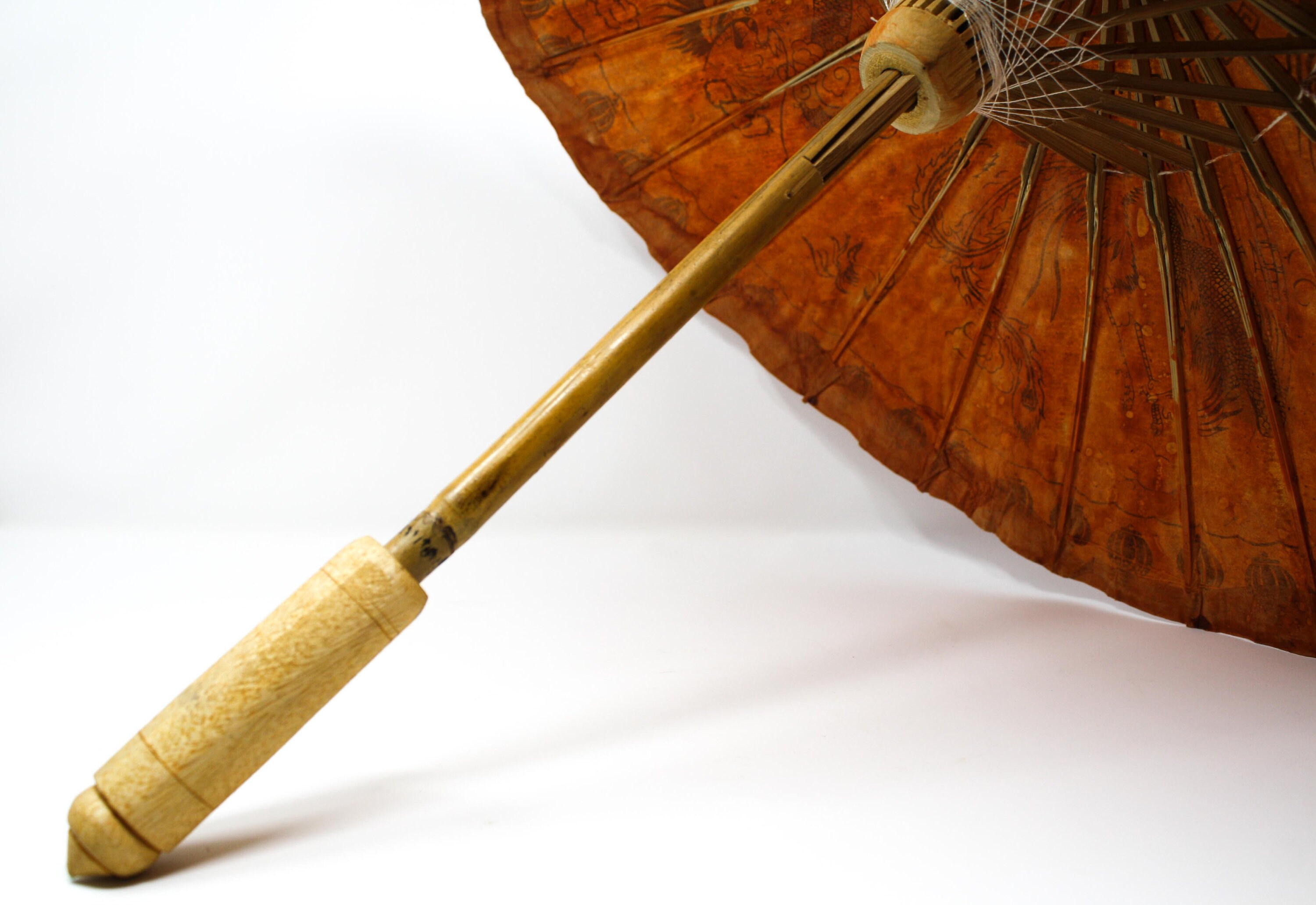 Handpainted Parasol, Bamboo Umbrella, Vintage Japanese Bamboo Parasol