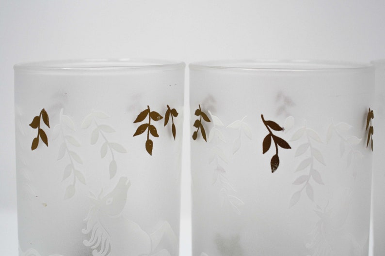 Libbey White and Gold Frosted Horses Tom Collins Glasses Etsy