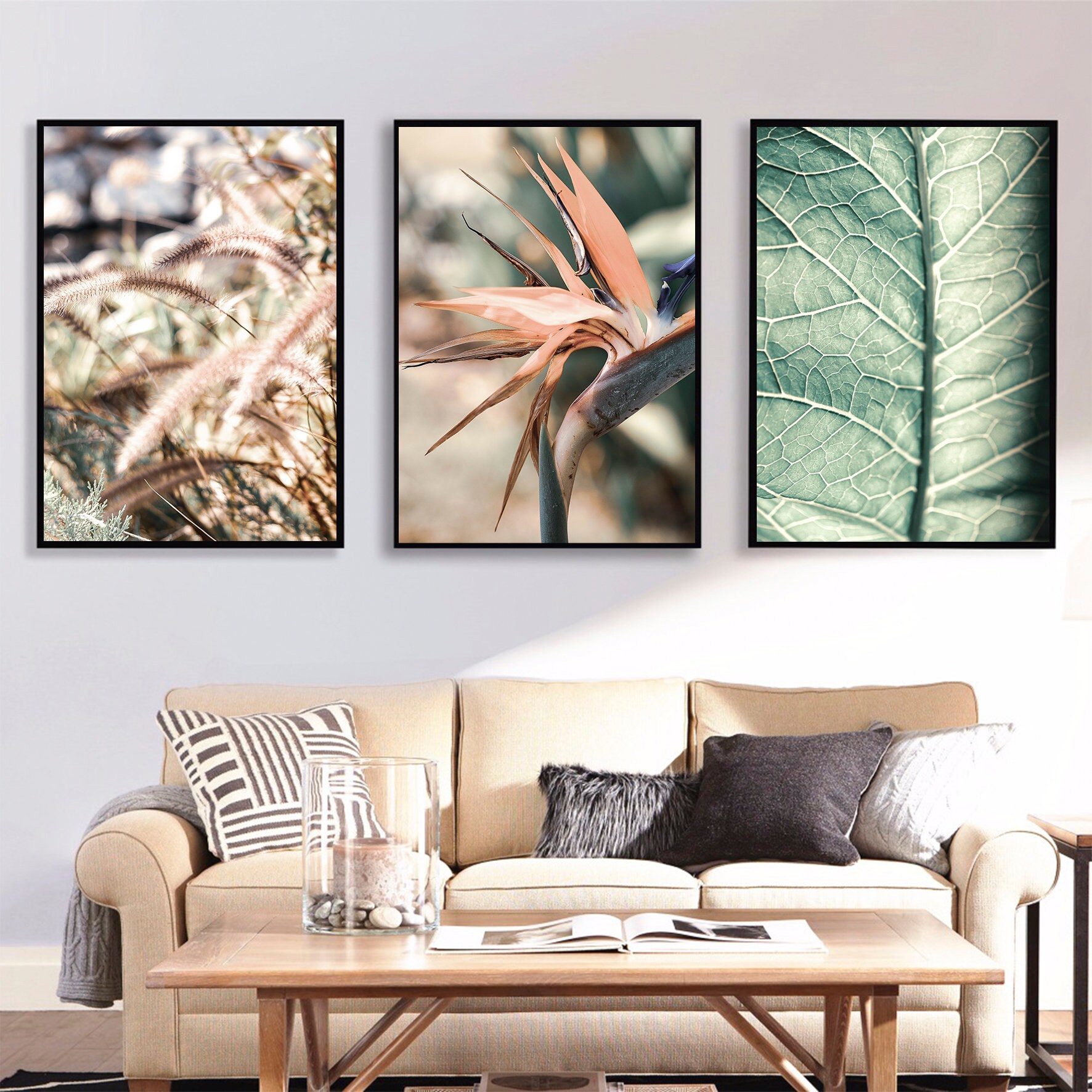 3 piece wall art tropical leaf print plant print Etsy