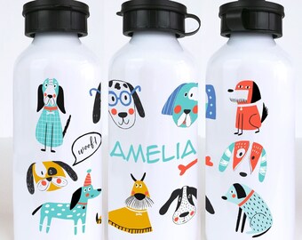 Dogs Personalised Kids Water Bottle - Metal Water Bottle for School - Starting School Gift - Starting Nursery Gift