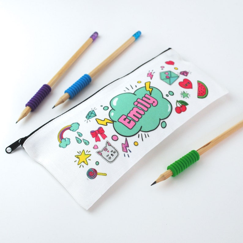 Personalised Kids Pencil Case Retro 90s Doodles Girls Etsy