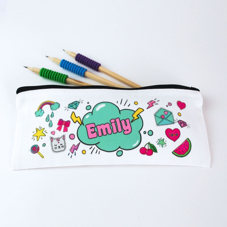 Personalised Kids Pencil Case Retro 90s Doodles Girls Etsy