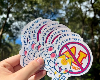Say NO to AI" Anti AI Cat Sticker