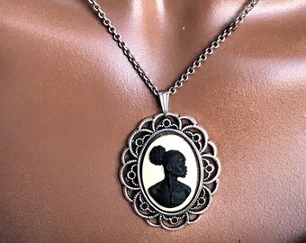 Black and Ivory Cameo Necklace for Women