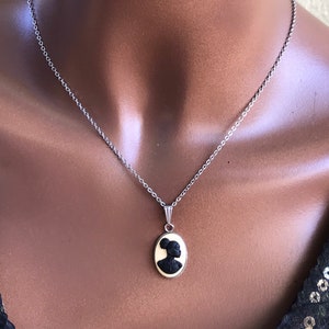 Small Stainless Necklace with Black and Ivory Cameo