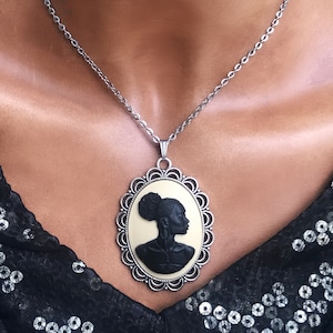 Black and Ivory Cameo Necklace for Women