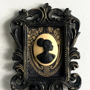 Vintage Style Black Cameo Art in a Black Ornate Frame Wall Art Home Decor