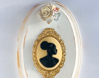 White and Gold Oval Black Cameo Wall Art