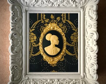 African American Cameo in Ornate White Frame Wall Art Home Decor