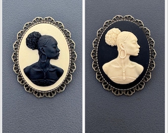 ELEGANT Gray + Ivory Oval CAMEO Lady Mantilla Pin Pendant JEWELRY