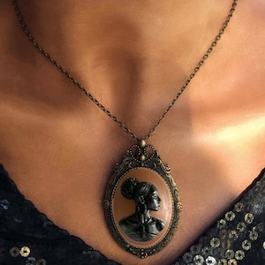 Bronzed African American Cameo Necklace-Brooch for Women Black Cameo