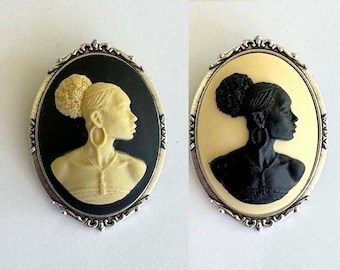 Black, Ivory or Brown Cameo Silver Plated Fashion Brooch #1