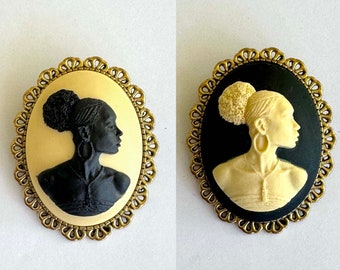 Black, Ivory or Brown Cameo Gold Plated Fashion Brooch