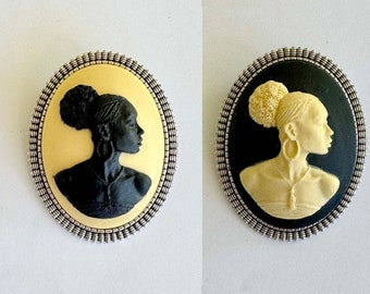 Black, Ivory or Brown Cameo Silver Plated Fashion Brooch #2