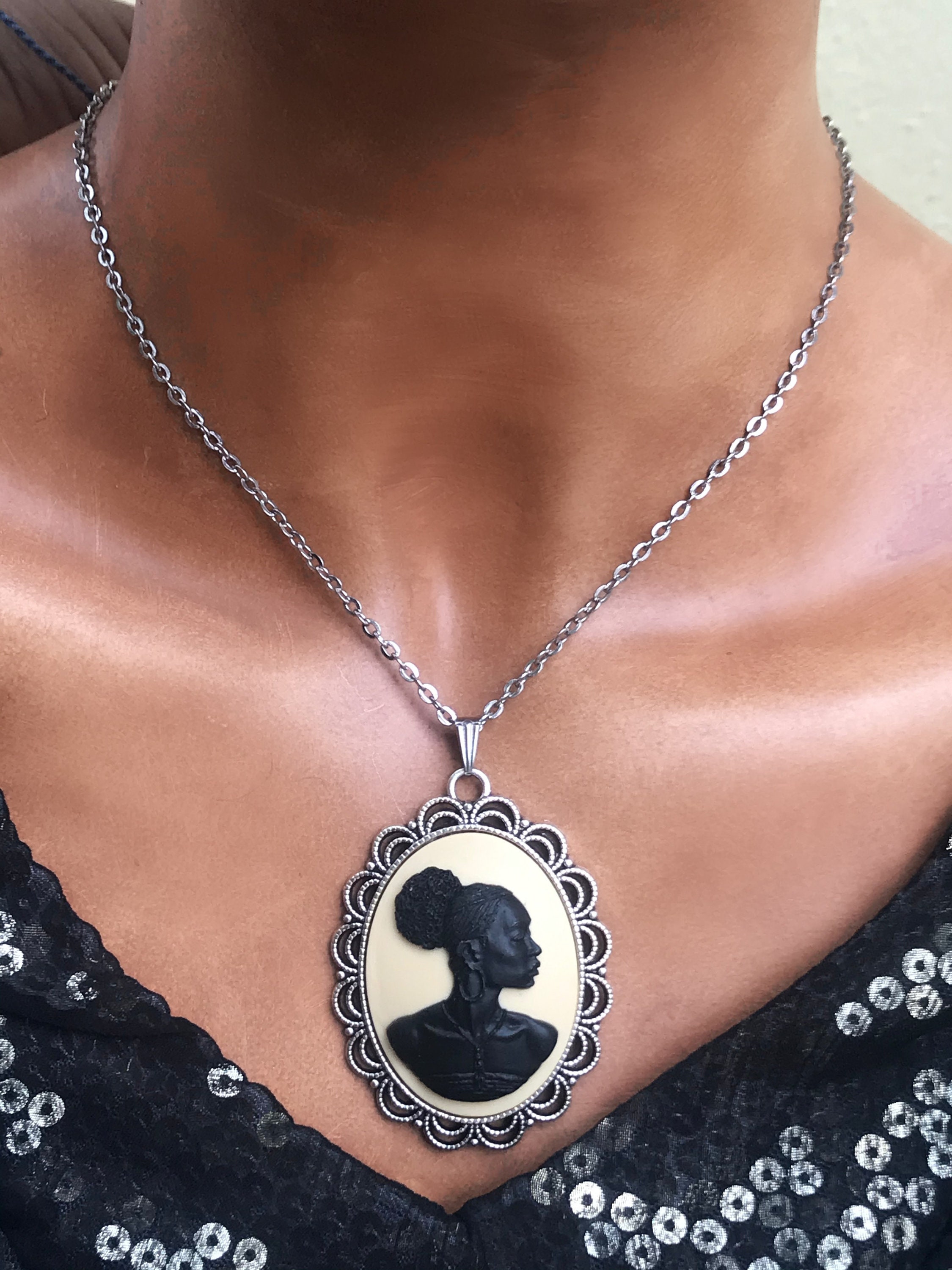 Black cameo necklace deals