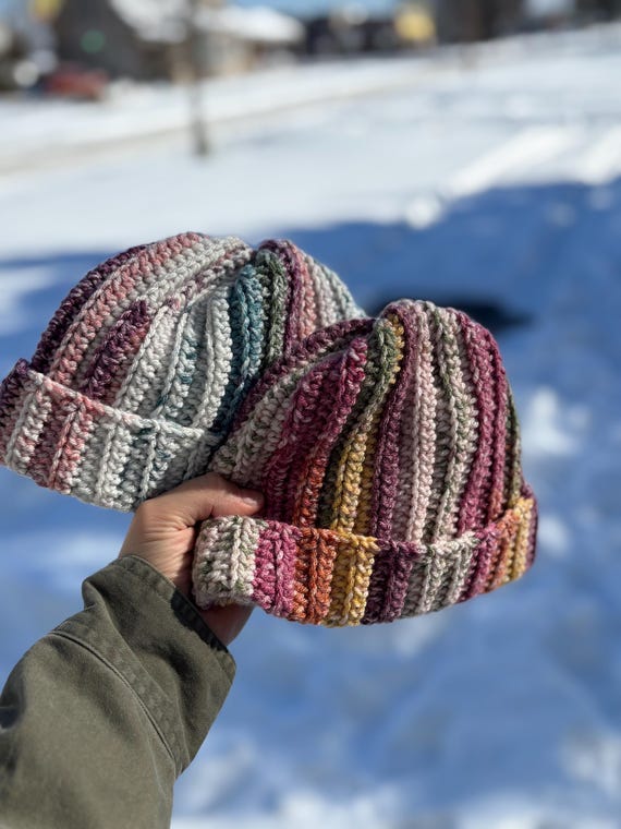 Handmade Striped Knit Beanie Cozy Striped Knit Beanie - Handmade - Ready to Ship - Etsy main image 4