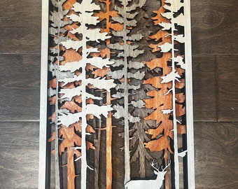 Layered Forest Wall Hanging Designed for Laser Cutting. Extra Large Trees. Two Separate 4 Layer Designs. SVG File, Not a Physical Product.