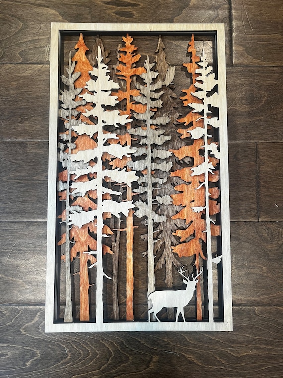 Layered Forest Wall Hanging Designed for Laser Cutting. Extra Large Trees. Two Separate 4 Layer Designs. SVG File, Not a Physical Product.
