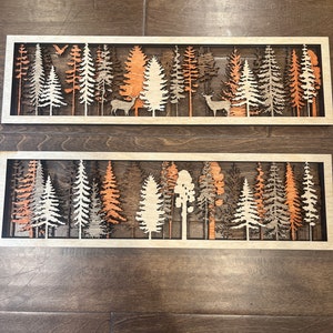 Layered Forest Wall Hanging Cut File. 2 Separate Designs (Deer & Trees) 4 Panels. 5.5” by 19” SVG File Type Only, Not a Physical Product