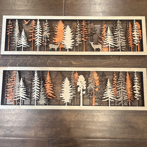 Layered Forest Wall Hanging Cut File. 2 Separate Designs (Deer & Trees) 4 Panels. 5.5” by 19” SVG File Type Only, Not a Physical Product