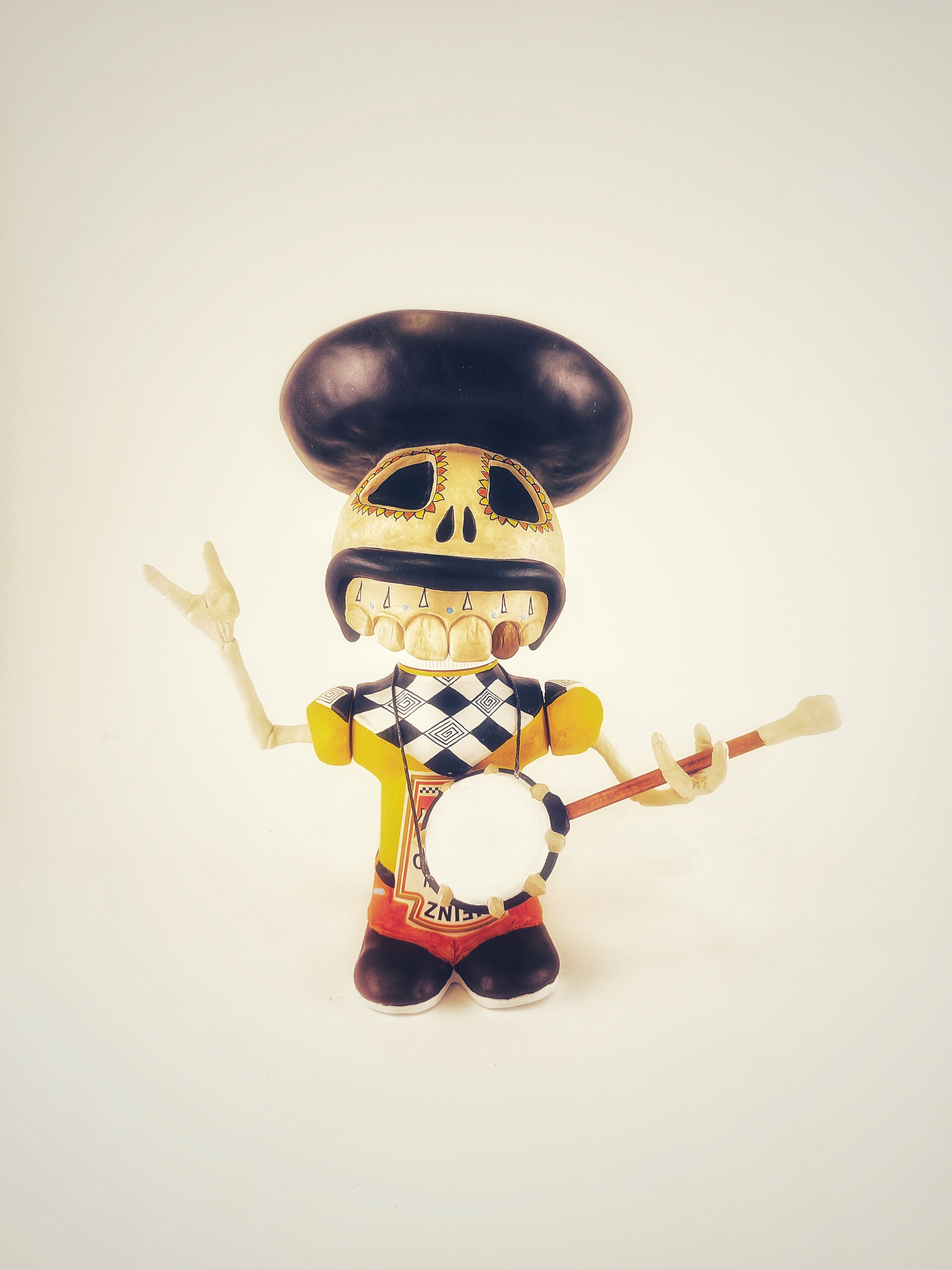 Dia de los Muertos Skeleton Sculpture Funny Day of the dead monster  sculpted w/ air dry clay around a recycled mustard sauce bottle