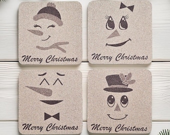 Snowman Cork Coasters - Laser Engraved Set of 4