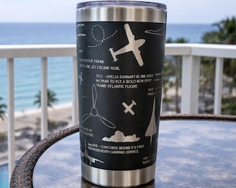 Aviation Airplane 20oz Coffee Rambler Tumbler: Aviation History Laser Engraved