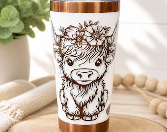 Highland Cow Tumbler – Laser Engraved 20oz Insulated Cup, Floral Cowgirl Drinkware