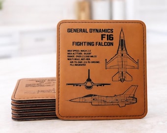 Military Aviation Coasters Set of 6 Laser Engraved – Airforce Aircraft, Pilot Gift