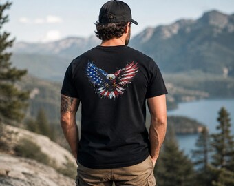 T-shirt Patriotic Eagle pour homme | T-shirt graphique représentant le drapeau américain 1776 | Chemise USA Freedom