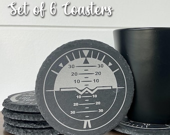 Aviation Coaster Set – Engraved Slate Pilot Gift with Flight Instruments
