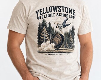 T-shirt humoristique pour homme, T-shirt d'aviation de l'école de pilotage Yellowstone, T-shirt vintage Bison