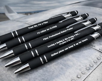Aviation Pilot Pens - Laser Engraved Premium Soft Touch Pens with Stylus - Gifts for Pilots