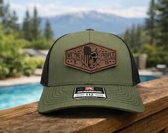 We The People 1776 Skull Trucker Hat – Custom Richardson 112 Engraved Leatherette Patch