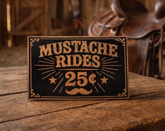 Écusson en similicuir « Moustache Rides » – Thermocollant vintage, drôle d'humour