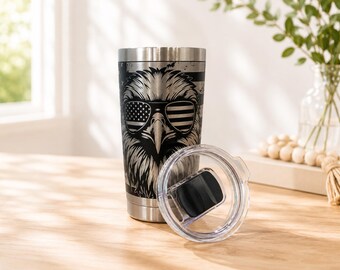Patriotic Eagle Rambler Tumbler, Laser Engraved 20 oz Stainless Steel Cup