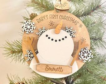 Christmas Ornament Laser File, Snowman Snowflakes Baby's First Christmas Ornament SVG File, Laser Ready File