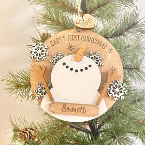 Christmas Ornament Laser File, Snowman Snowflakes Baby&#39;s First Christmas Ornament SVG File, Laser Ready File
