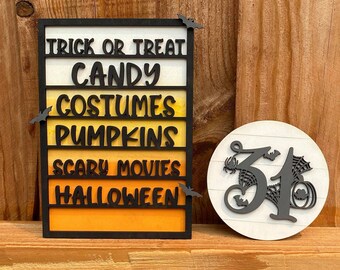 Halloween Laser Cut File, Glowforge SVG, Halloween SVG, Halloween Word Sign File, October 31, Bats, Trick or Treat, Ship Lap Sign SVG