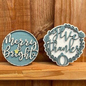 Fall Sign SVG, Glowforge File, Laser Ready Sign File, Give Thanks, Merry and Bright, Christmas File, Set of 2 Files
