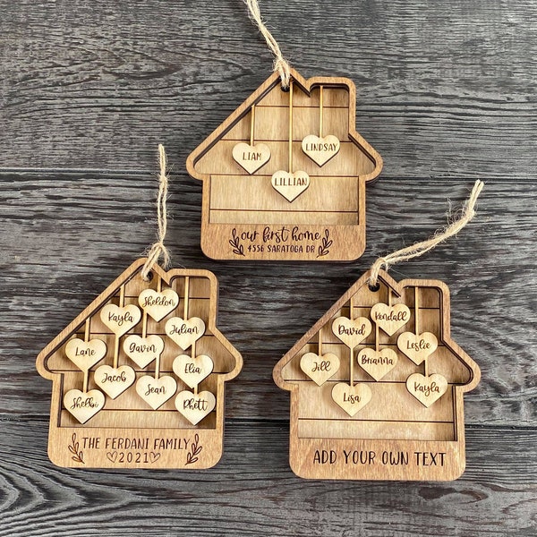 Glowforge Ornamentdatei, Haus Ornament SVG, Familien Ornament, Hausförmige Ornamentdatei, Laserdatei, 1 - 10 Familienmitglieder, personalisiert