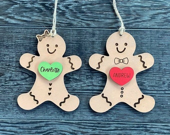 Christmas Ornament SVG, Laser Ready File, Gingerbread Kids with names (You add Text)