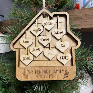 Glowforge Ornament File, House ornament SVG, Family Ornament, House Shaped Ornament File, Laser File, 1 10 Family Members, Personalized image 2