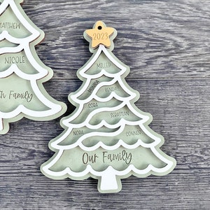 I nostri file SVG per decorazioni per alberi di Natale in formato famiglia tagliati al laser, fino a 11 membri di una famiglia numerosa, file per decorazioni incise con nomi dei nipoti