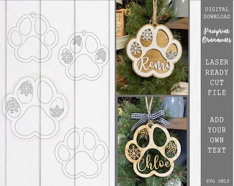 Paw Print Laser SVG File, Ornament Digital Download, Glowforge, Laser Cut File, Ornament SVG